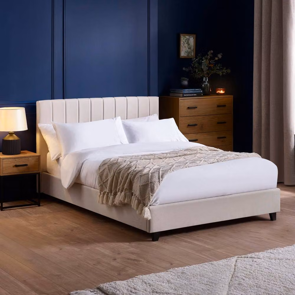 Cheshire Hazel Oatmeal Linen Upholstered Bed Frame in Beige, Small Double (120cm) – 2