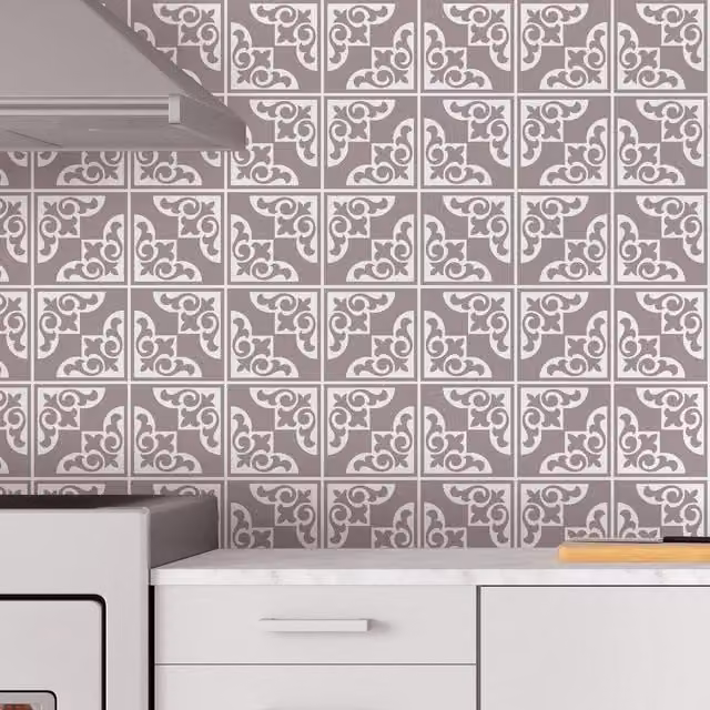 Walplus Tile Look Wall Sticker Decals in Beige and White, 24 Pack, W: 15 cm, H: 15 cm, D: 15.5 cm