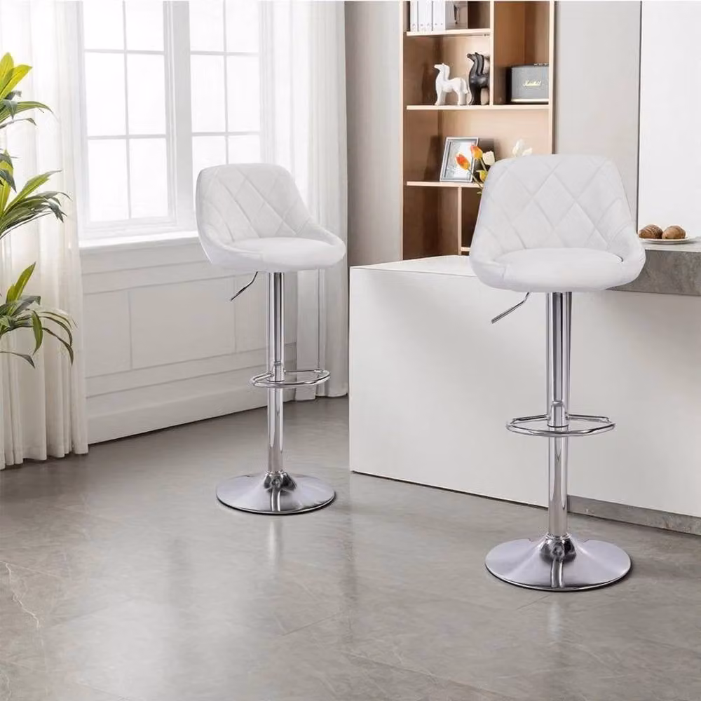 KORVIXA Set of 2 White Mid-Back Oval PU Leather Swivel Barstools – 2