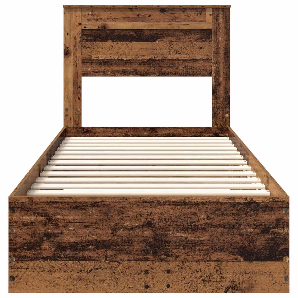 Berkfield Home Bed Frame with Headboard in Old Wood Brown, W/D/H: 90 x 200 cm – 4