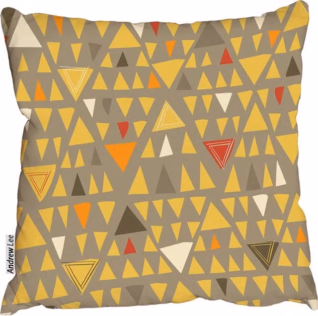 Andrew Lee Modern Graphic Square Cushion in Yellow with Autumn Triangles, 60 x 60 cm