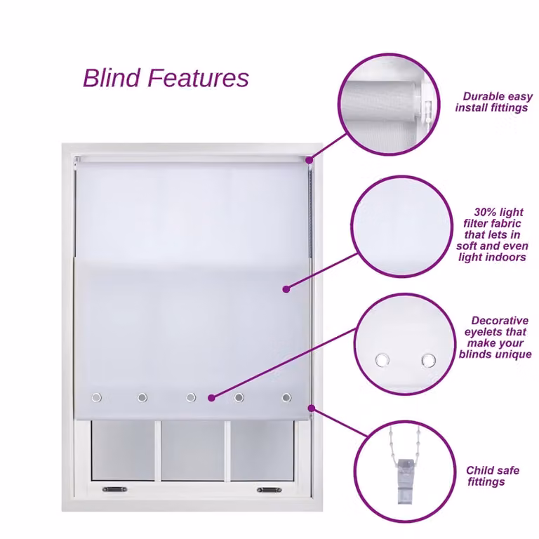 Furnished Dark Grey Semi-Transparent Polyester Daylight Roller Blind with Chrome Round Eyelets, Width: 165 cm, Drop: 165 cm