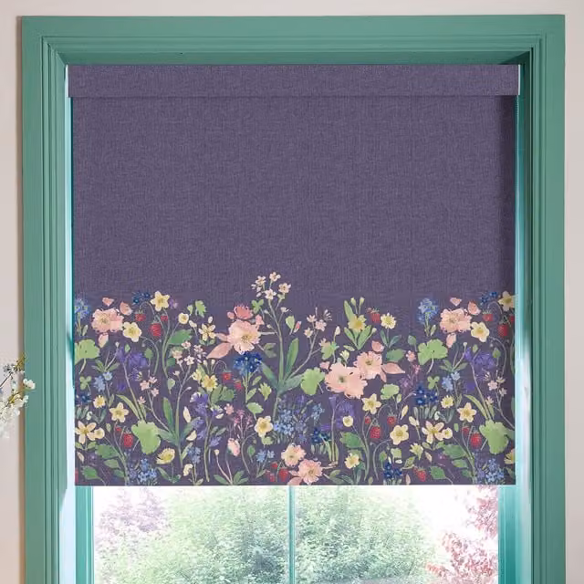 Bluebellgray Berneray Made To Measure Blackout Roller Blind in Midnight Blue and Purple Floral Design