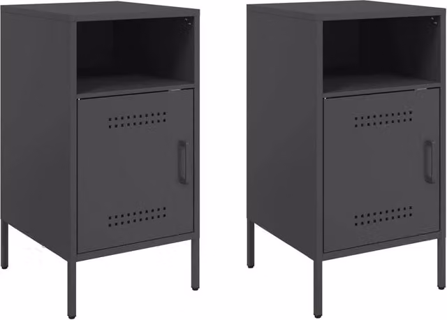 Berkfield Home Set of 2 Black Steel Bedside Cabinets W/D/H: 36 x 39 x 68 cm