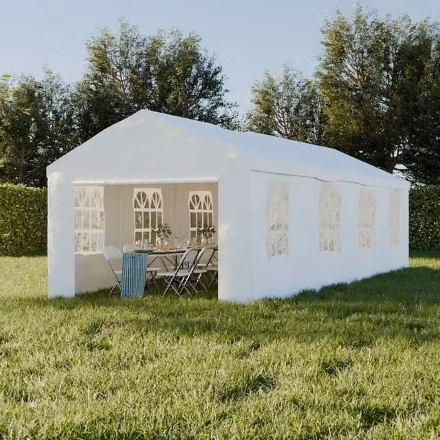 sweeek White and Transparent Garden Canopy Tent with Windows and Gable Roof – 1
