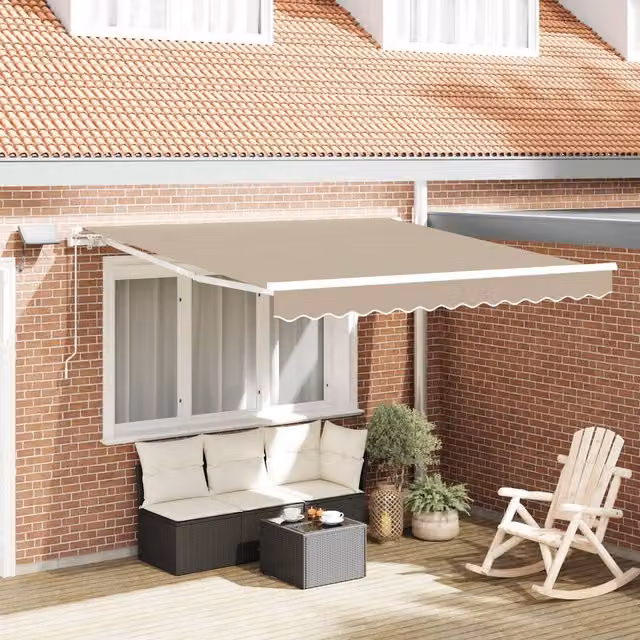 Berkfield Home Manual Retractable Wall-Mounted Awning with LED, Beige, W: 350 cm, D: 250 cm