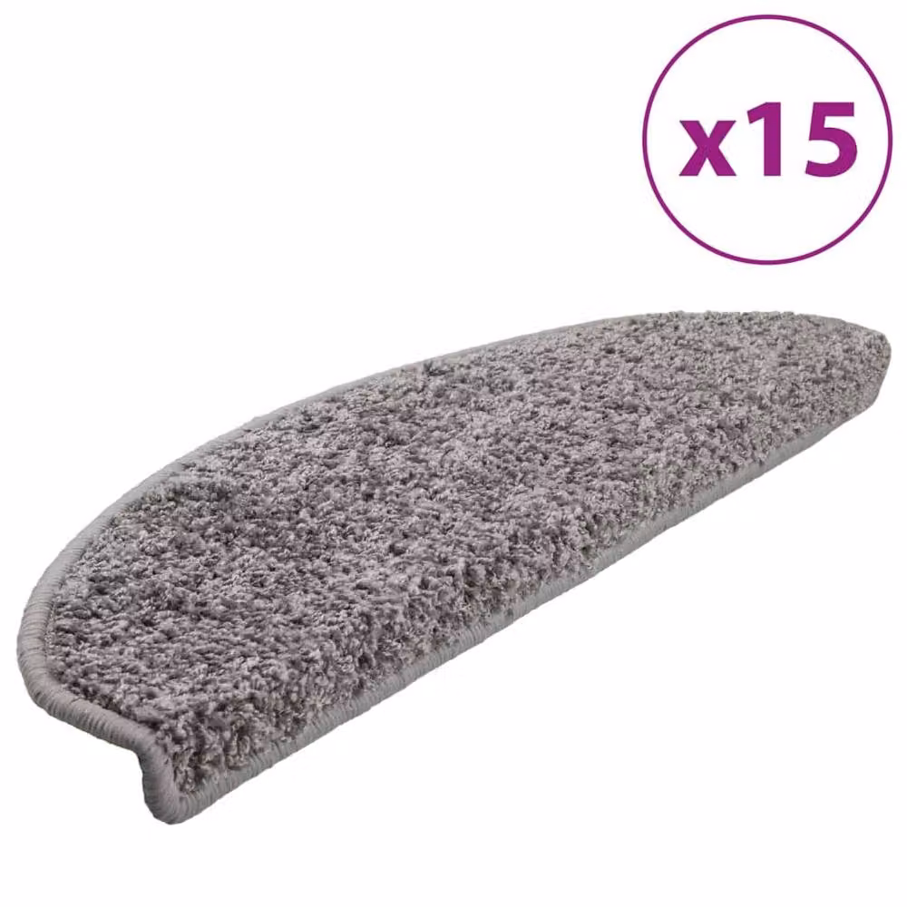 Berkfield Home Non-Slip Carpet Stair Treads, 15 Pieces, Grey, W: 65 cm, D: 21 cm, H: 4 cm – 2
