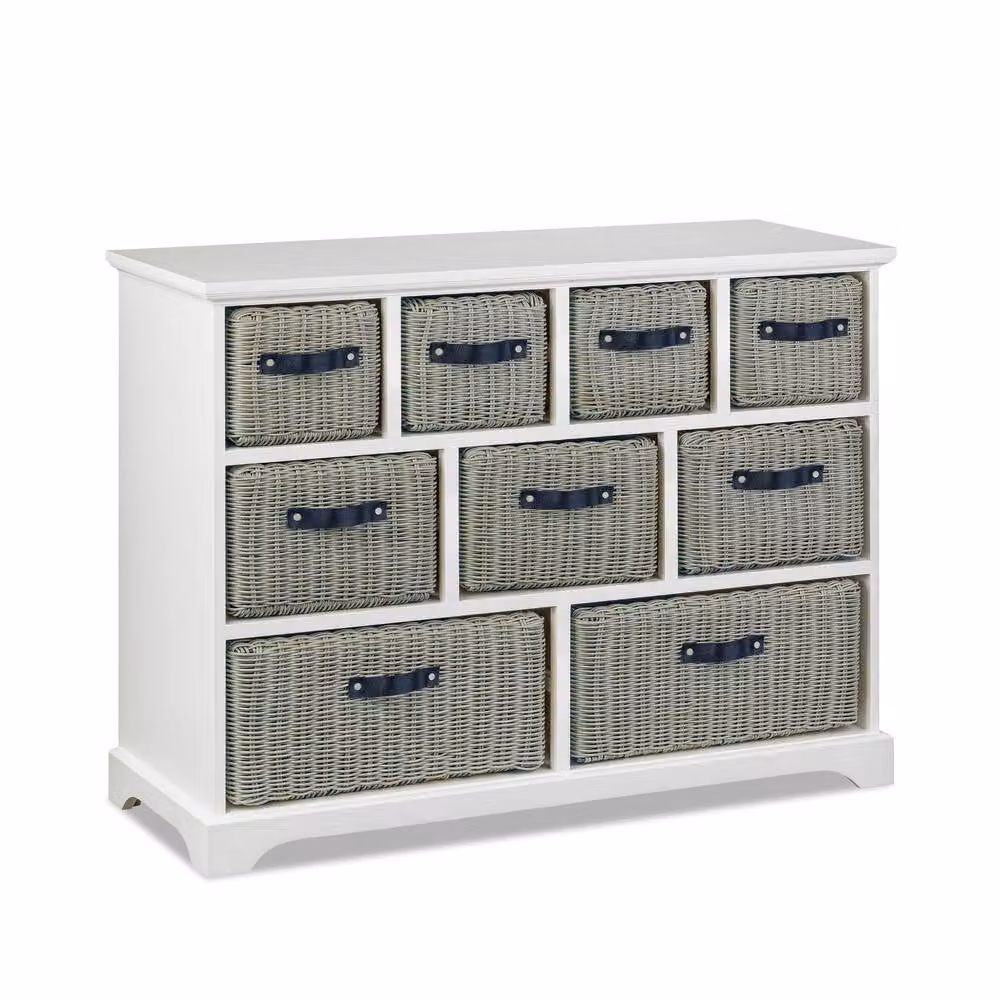 Statement Furniture Tetbury 9 Drawer Storage Unit in White with Grey Baskets, H 105 cm x W 80 cm x D 40 cm – 2