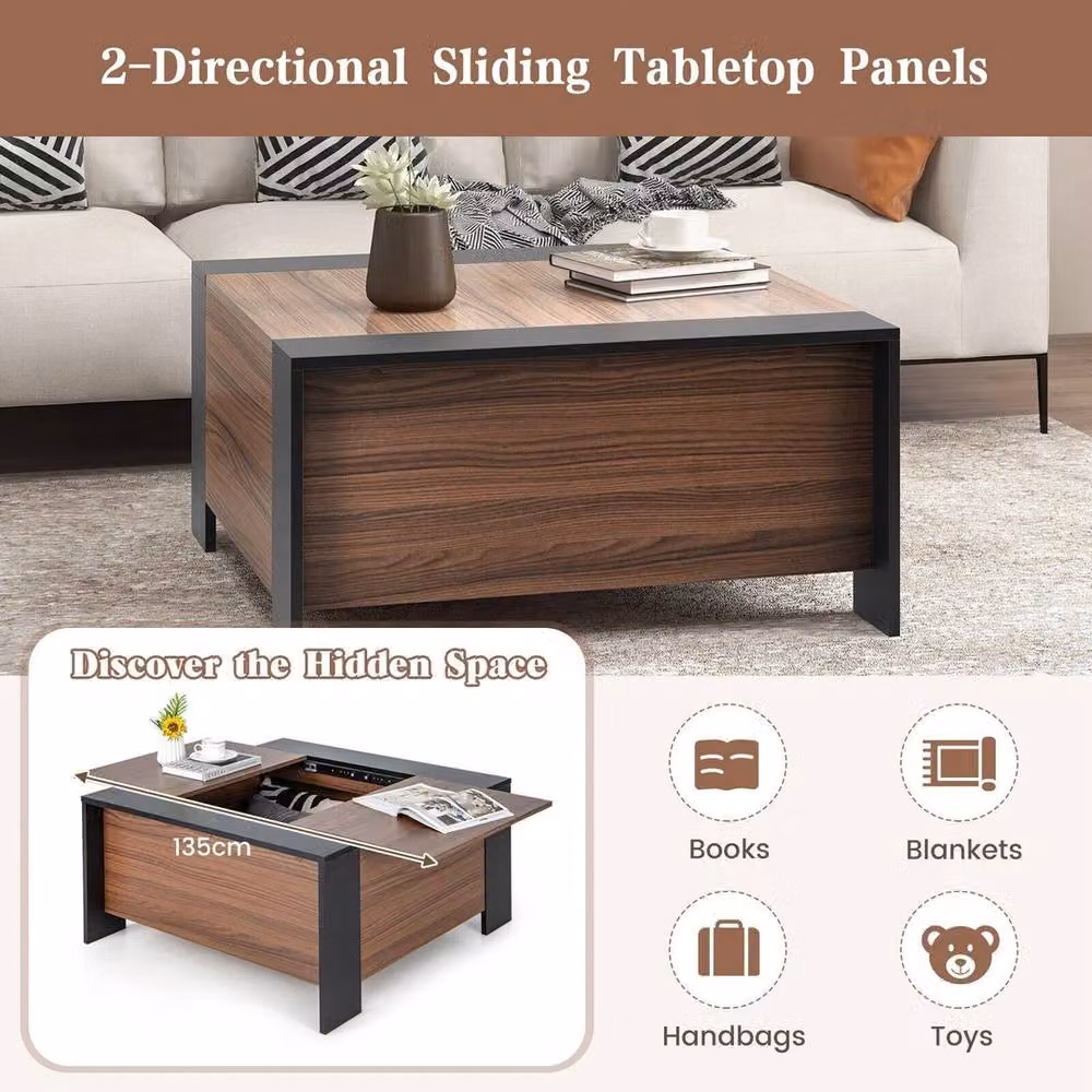 VOGREX Brown Extendable Square Coffee Table with Sliding Top – 6