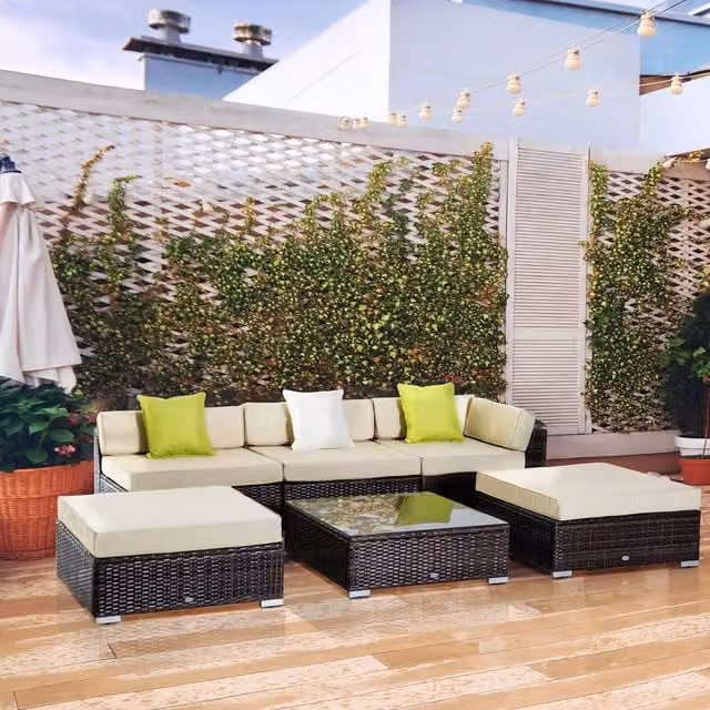 OUTSUNNY 6 Piece Brown Rattan Garden Furniture Set