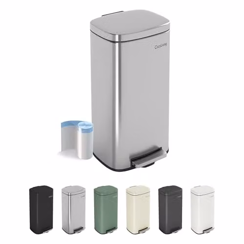 MCC Direct 50L Silver Stainless Steel Pedal Bin with Soft Close Lid and Removable Inner Bucket – 1