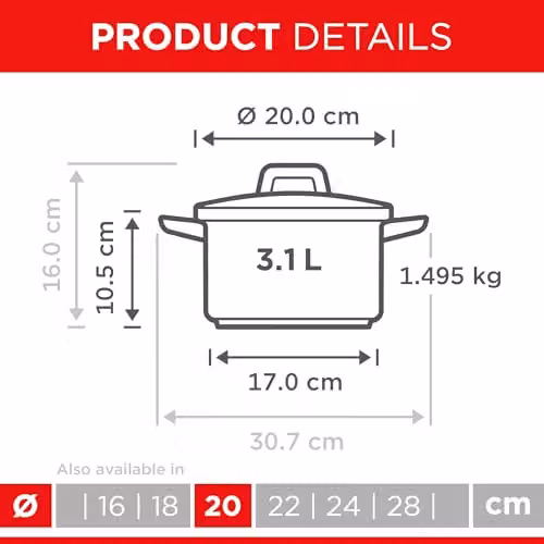 Kuhn Rikon Silver Stainless Steel Casserole Pot with Glass Lid, 3.1 l, Diameter: 20 cm – 6