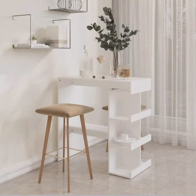 Berkfield Home Modern Bar Table with Storage Rack, White, W: 100 cm, D: 50 cm, H: 101.5 cm