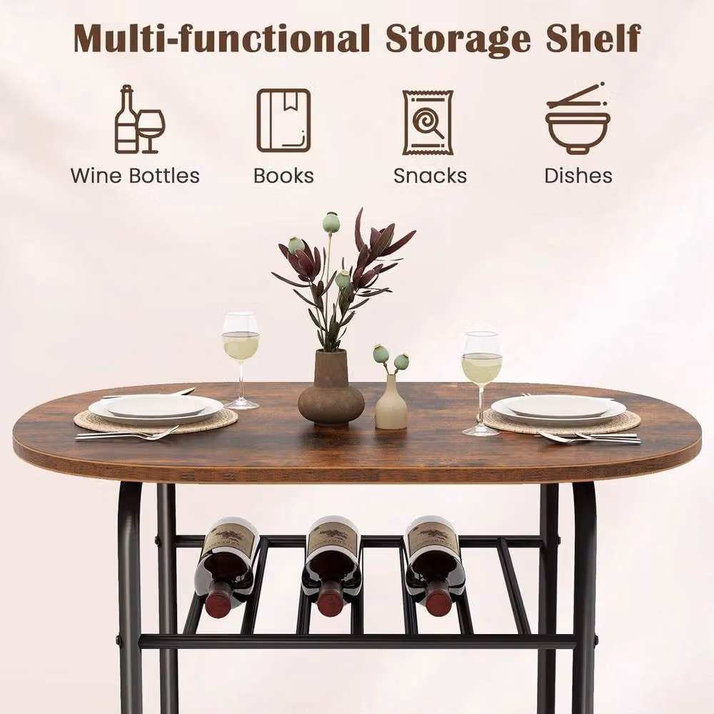 VOGREX 3-Piece Bar Table and 2 Chairs Set with Storage Shelf in Brown – 5