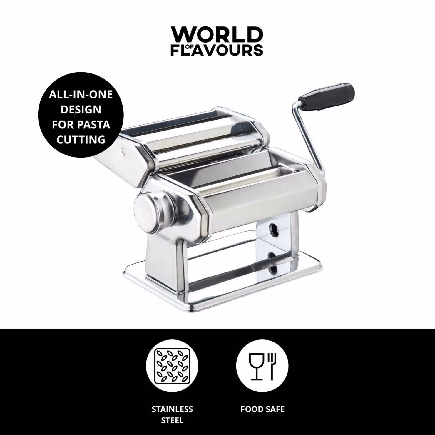 World of Flavours Italian Deluxe Double Cutter Pasta Machine in Silver – 8