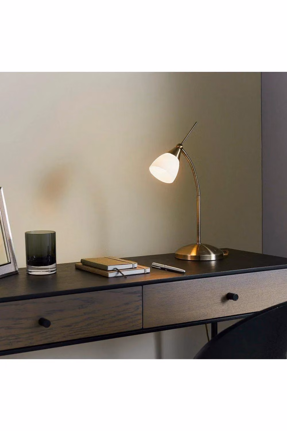 Netlighting Dimmable Task Table Lamp in Antique Brass and White Glass with G9 LED Bulb – 5