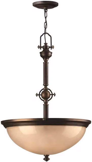 Elstead Mayflower 3 Light Suspended Ceiling Pendant in Bronze with White Glass Dome and E27 Fitting