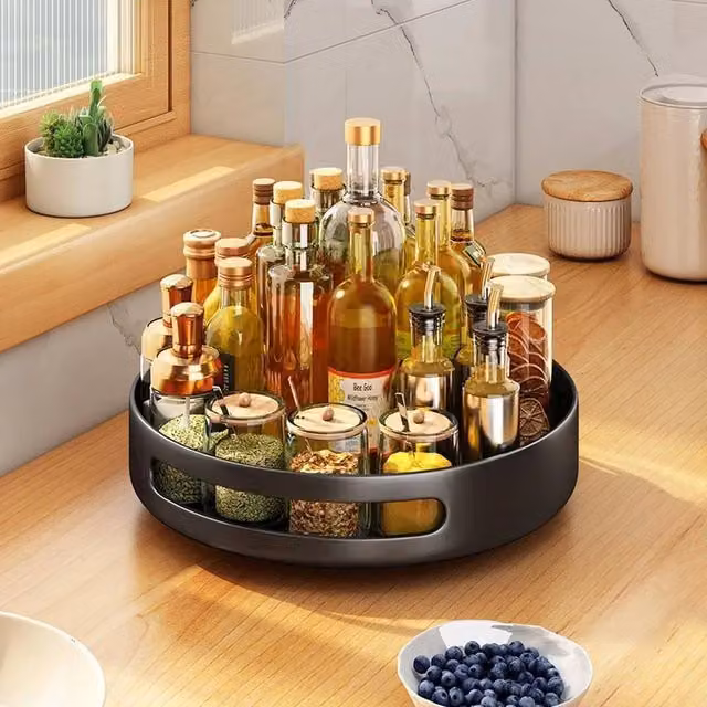 VOGREX Rotating Metal Spice Rack for Kitchen Countertops, Black