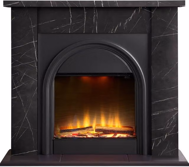 Adam Fires & Fireplaces Burlington 43 Inch Electric Suite in Black Carrara Marble Effect