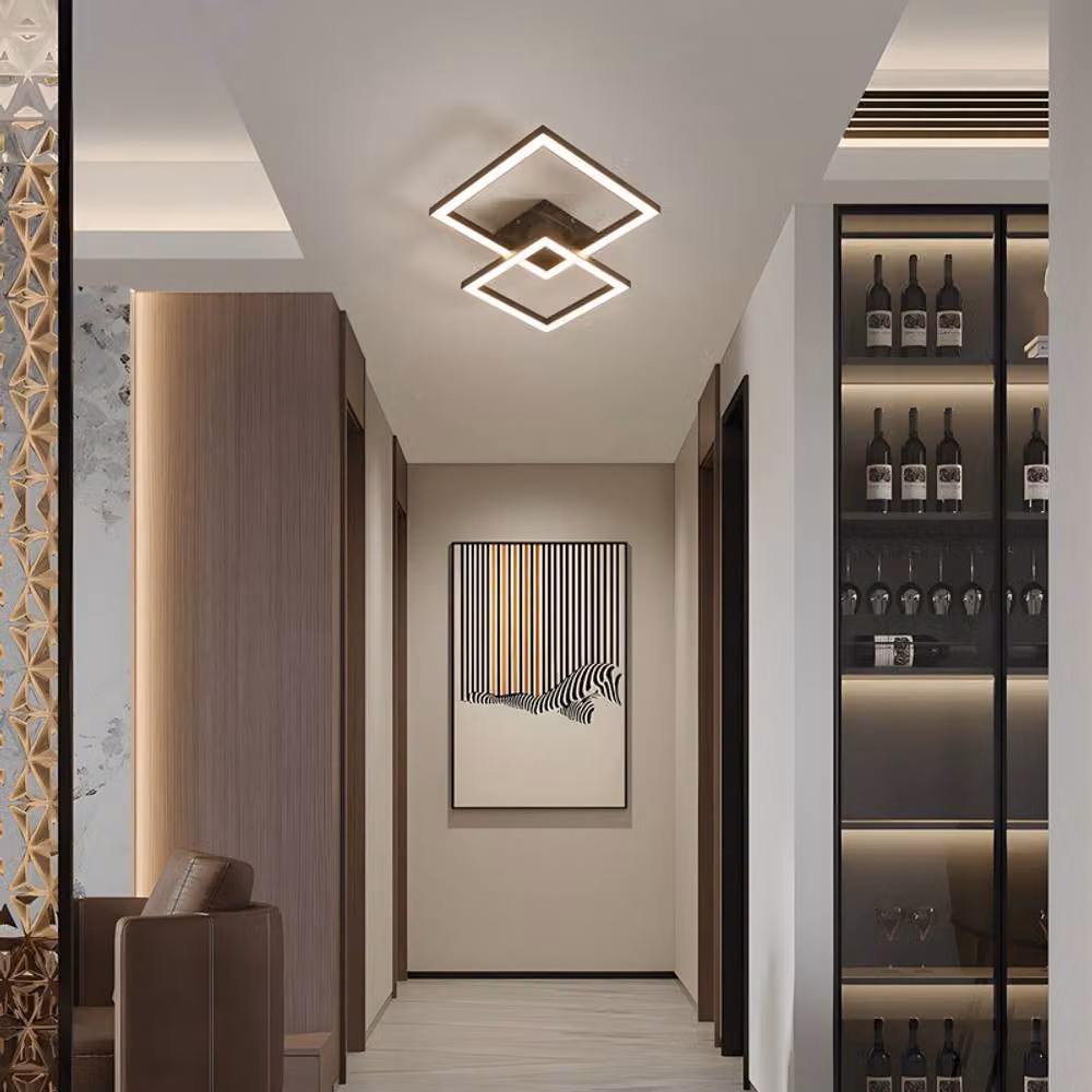 COMELY Modern 36W LED Ceiling Light with 2-Square Design, Warm White 3000K, Dimmable with Remote Control, Black – 2