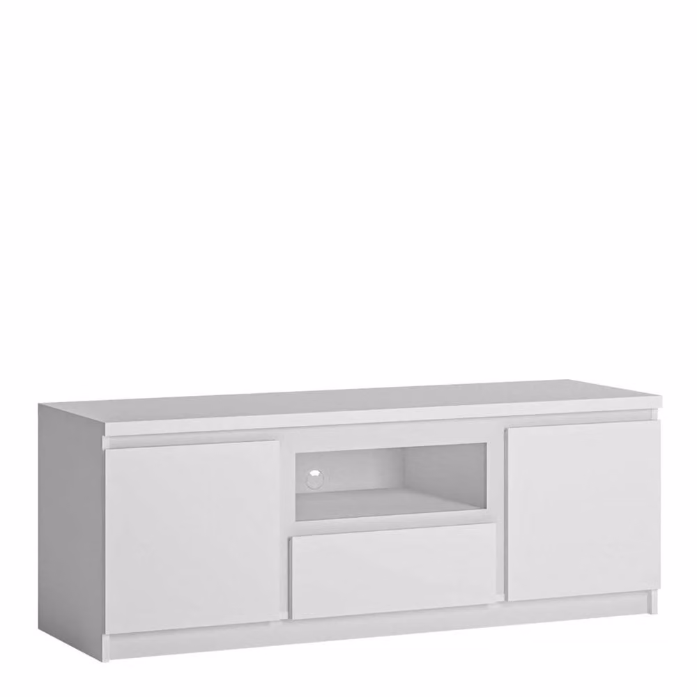 Wyld Haus Hemingway White Wooden TV Cabinet with 2 Doors and 1 Drawer W: 136 cm, D: 45 cm, H: 51.1 cm – 2