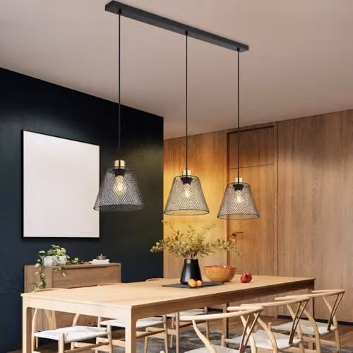 Netlighting Baku Bar Pendant Ceiling Light in Black and Gold/Brass with 3x E27 Bulbs – 2