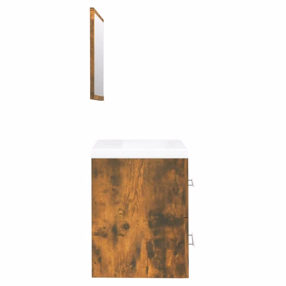 Berkfield Home Wall Mounted Bathroom Sink Cabinet with Built-in Basin in Smoked Oak Brown, W/D/H: 48.0 x 41.0 x 38.5 cm – 2