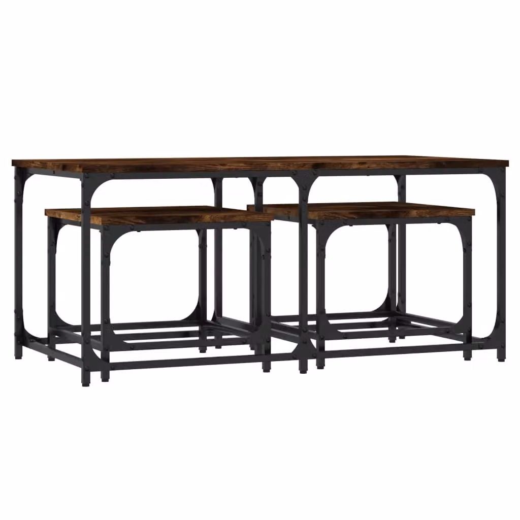 Berkfield Home Nesting Coffee Tables, 3 Piece Set in Smoked Oak Brown Engineered Wood – 2