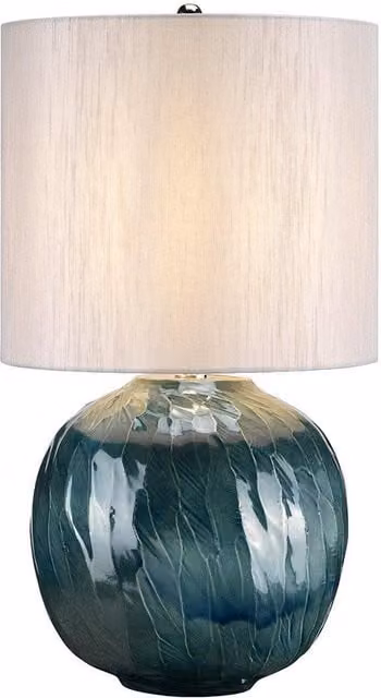Netlighting Blue Globe Ceramic Table Lamp with Fabric Shade and E27 Fitting – 1