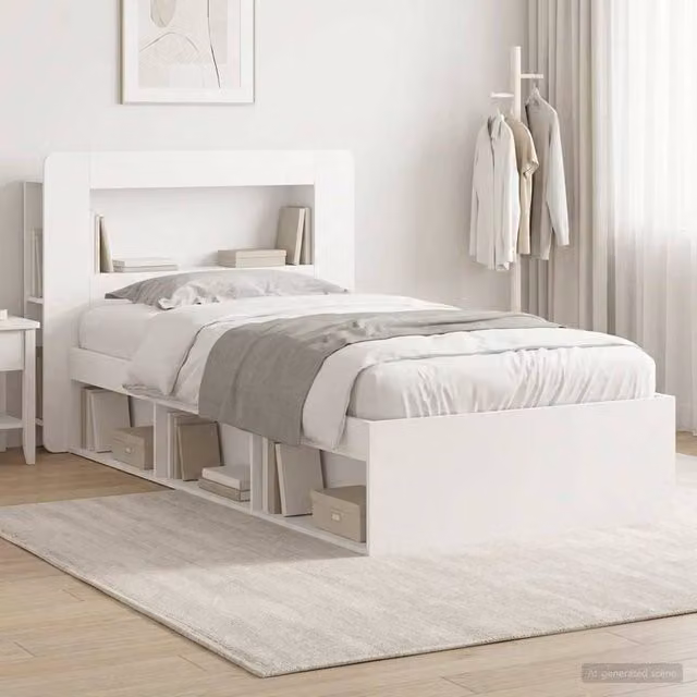 Berkfield Home Modern Bed Frame with Storage Drawers in White, Engineered Wood, W/D/H: 90 x 190 cm