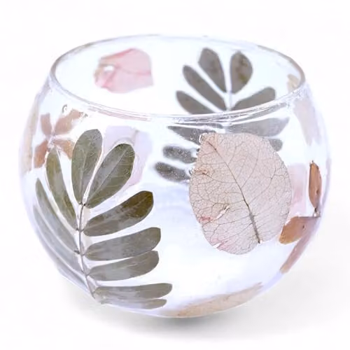Ancient Wisdom Primavera Floral Glass Bowl Candle Holder, Multicolour and Transparent, W: 8 cm, D: 10 cm – 1