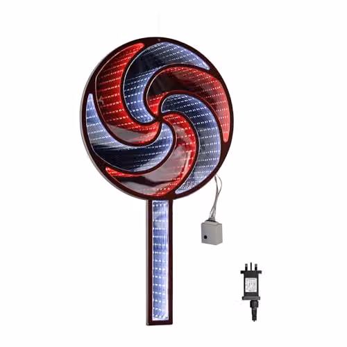 Samuel Alexander Red and White 60cm Light Up Hanging Christmas Lollipop Infinity Light Decoration with Spinning Effect – 3
