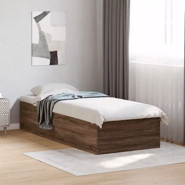 Berkfield Home Modern Bed Frame in Brown Oak, W: 100 cm, D: 200 cm – 1