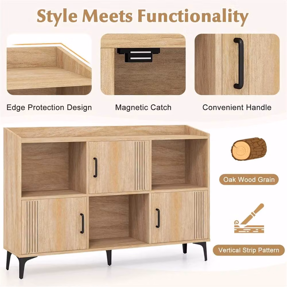 FORGEVIO Sideboard Storage Cabinet and Freestanding Display Cabinet in Light Oak – 2
