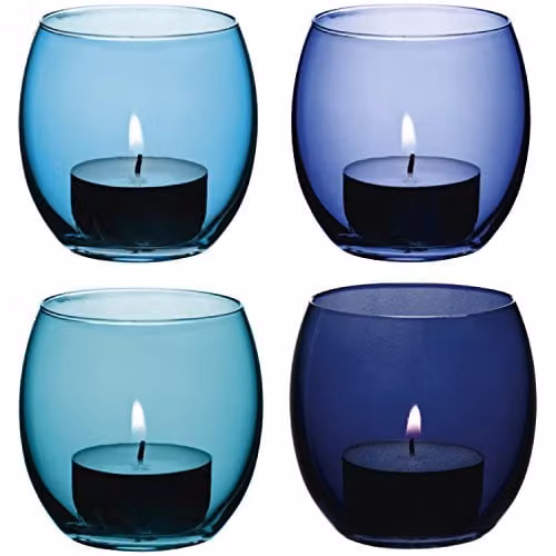 LSA International Coro Tealight Holder in Blue and Multicolour Glass – 1