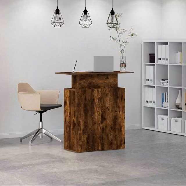 Berkfield Home Smoked Oak Reception Desk in Brown, W/D/H: 100 x 40 x 104 cm – 1