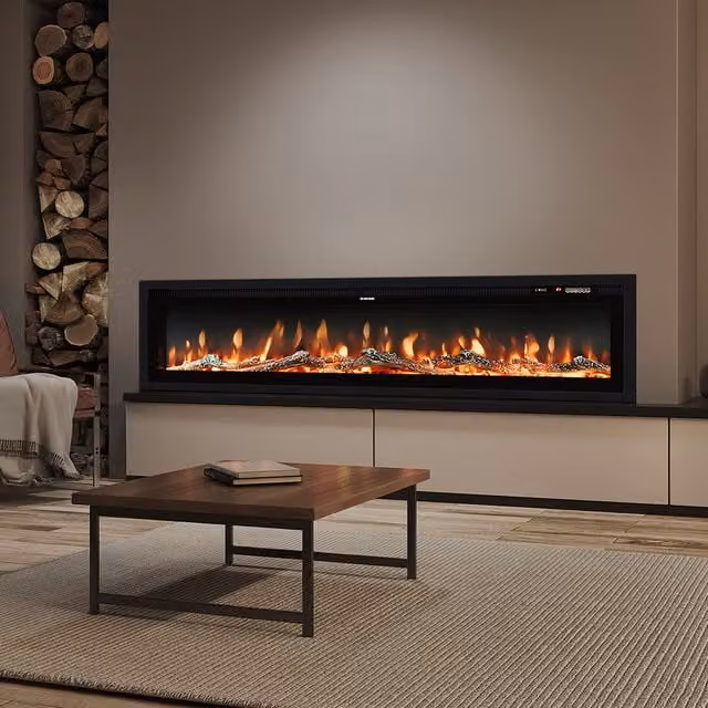 Livingandhome Black Electric Floor Fireplace with Glass Detail, Width: 152.4 cm