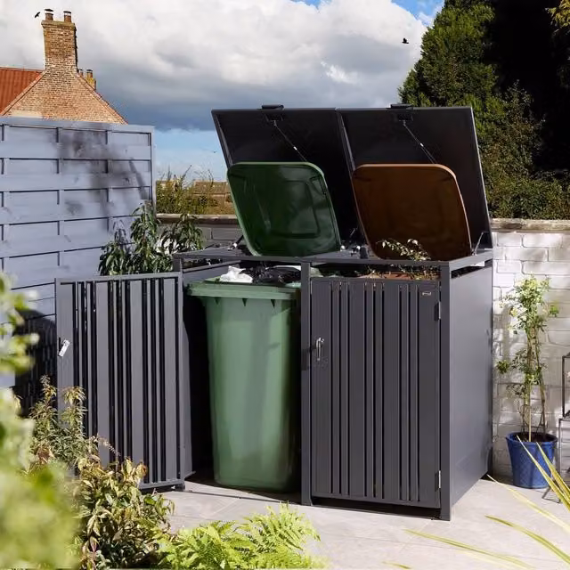 Rowlinson Wimbledon Double Bin Store in Dark Grey, W/D/H: 132.5 x 81 x 116.5 cm
