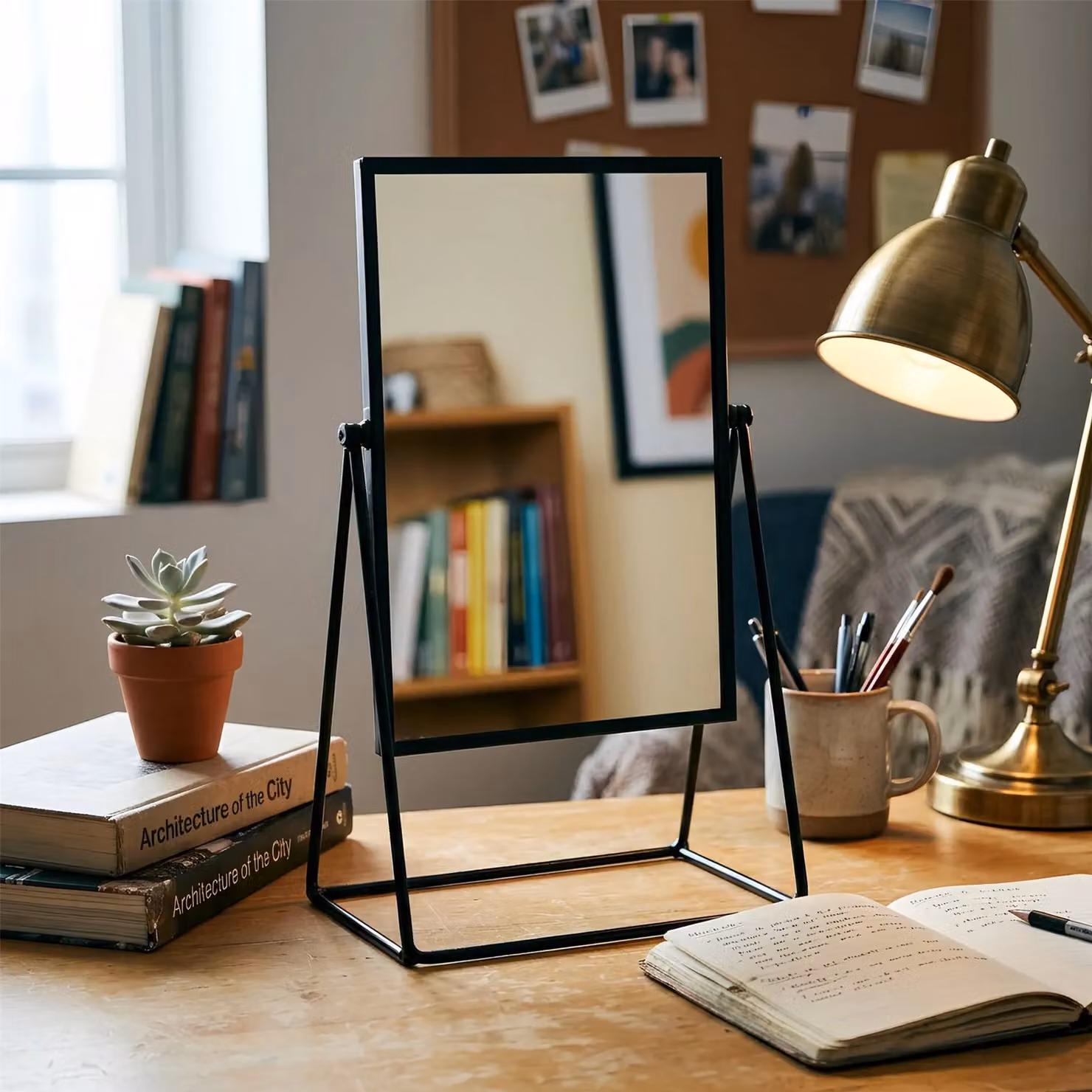 Harbour Housewares Set of 2 Black Rectangular Metal Tabletop Makeup Mirrors – 6
