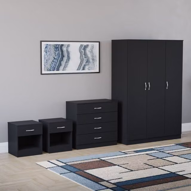 Vida Designs Riano 4 Piece Black Bedroom Furniture Set