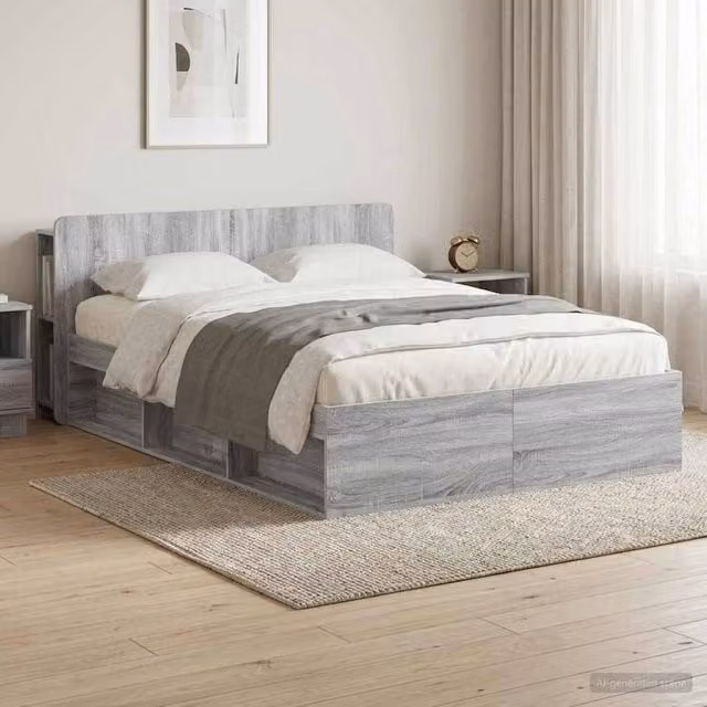 Berkfield Home Modern Bed Frame with Storage Drawers in Grey Sonoma, W/D/H: 160 x 200 cm, Engineered Wood – 1