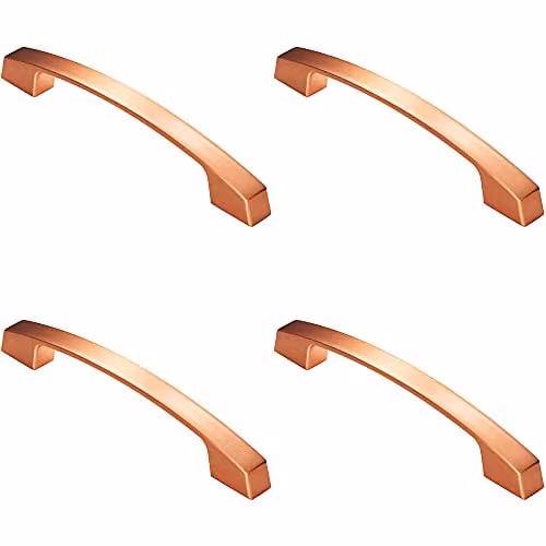 Loops 4 Pack Curved Flat Faced Cupboard Pull Handles in Satin Copper, 160mm Fixing Centres