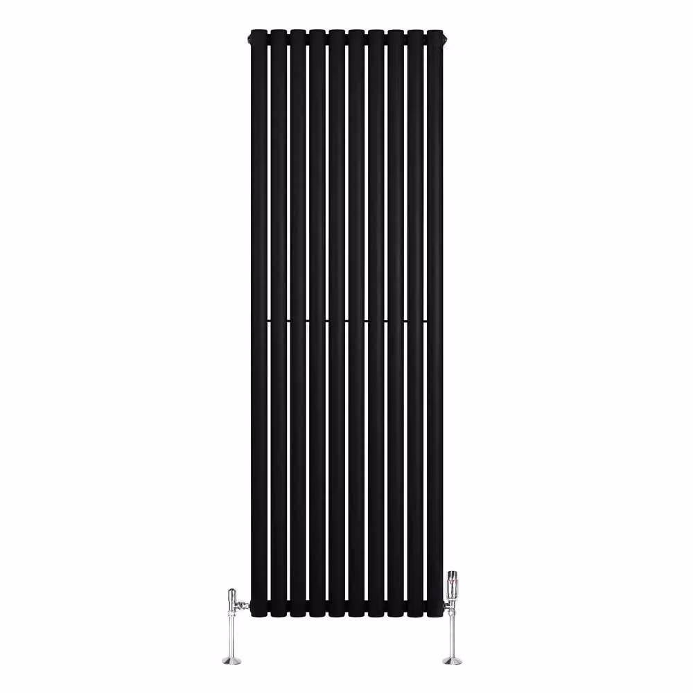 Monstershop Oval Single Column Steel Radiator with Integrated Thermostat Valves in Black, H: 180 cm, W: 60 cm – 2
