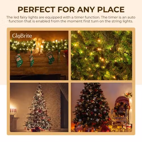 Globrite 100 LED White Fairy String Lights with Remote Control and Timer for Christmas and Halloween Decorations – 3