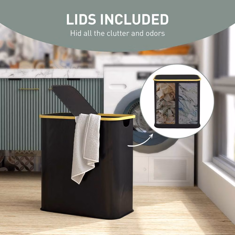 STILVORA 80L Collapsible Laundry Basket with Lid and Handles in Black – 7