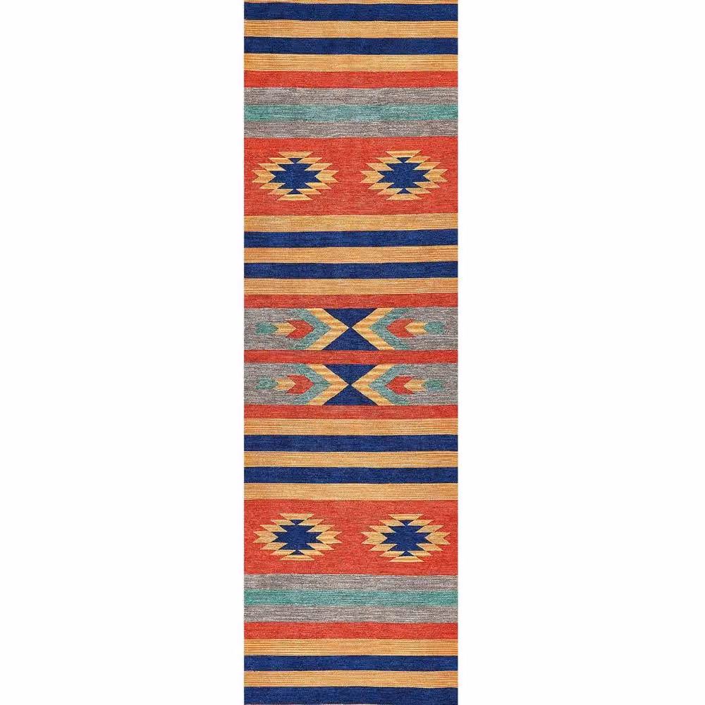 Wyld and Coco Multicolour Kilim Runner Rug, Handwoven Reversible Cotton Flat Weave, W: 80 cm, L: 300 cm – 1