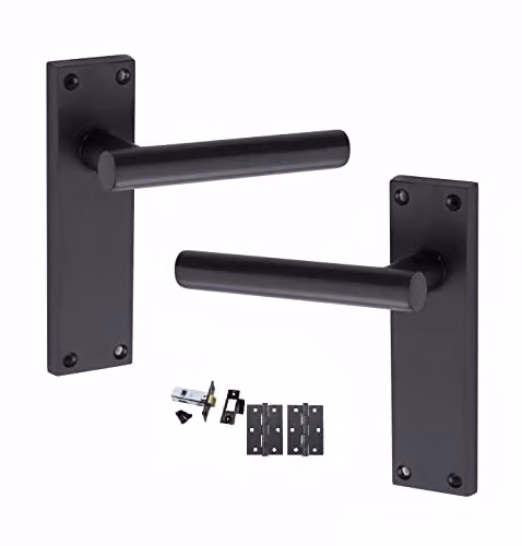 Golden Grace T-Bar Lever Backplate Door Handle Latch Set, Matt Black, 6 Sets – 3