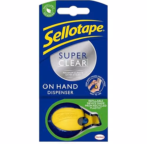Sellotape On-Hand Dispenser with Transparent Clear Film Tape, Width: 1.8 cm, Length: 15 m