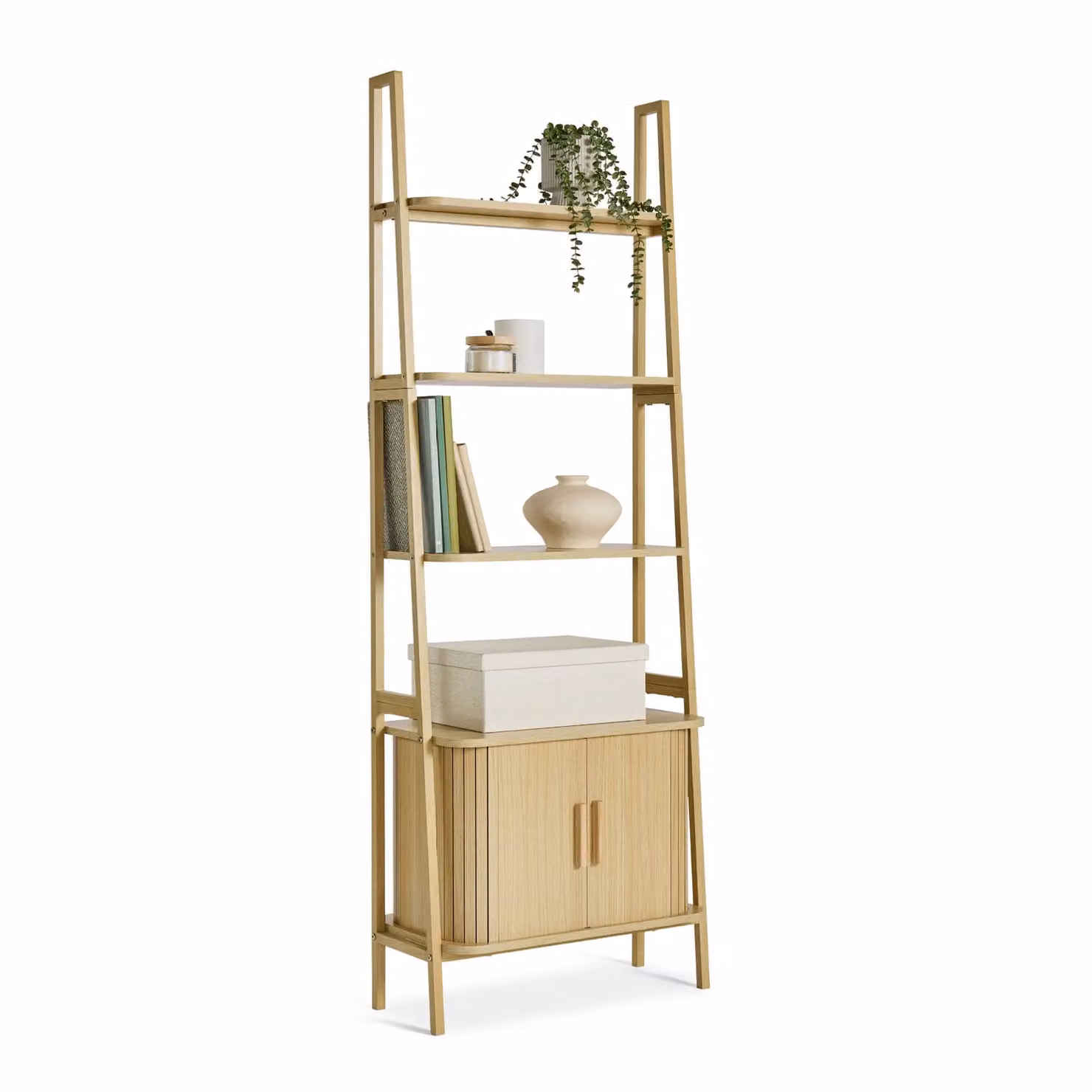 VonHaus Landos Tambour Design Living Room Storage Bookcase in Natural Sand – 2