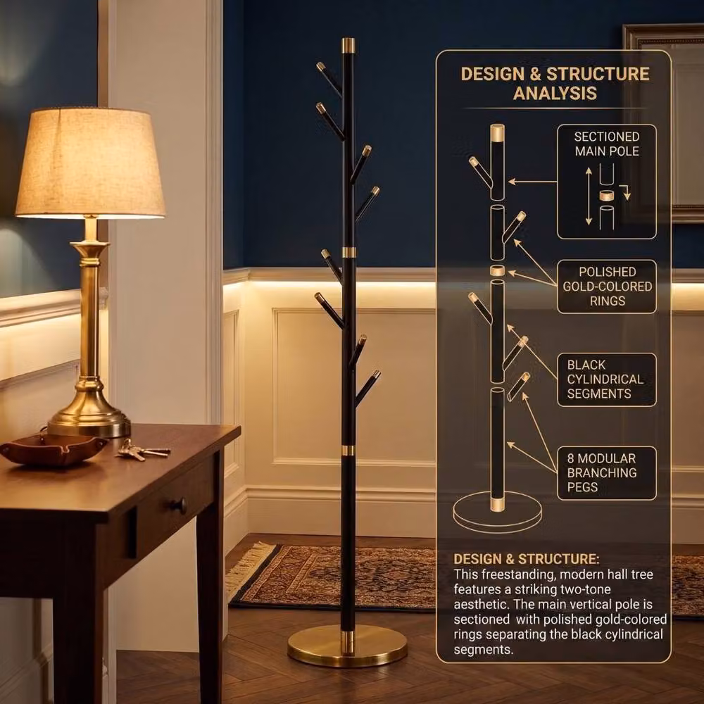 HOME LUXE INTERIOR Modern Black and Gold Stainless Steel Freestanding Coat Rack, Height: 177 cm – 3